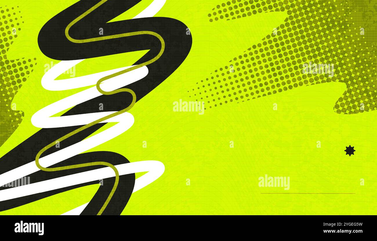 Abstrakter kreativer Hintergrund mit welligen Linien, Halbtönen und Textureffekten im Farbstil Schwarz, Gelb und weiß Stock Vektor