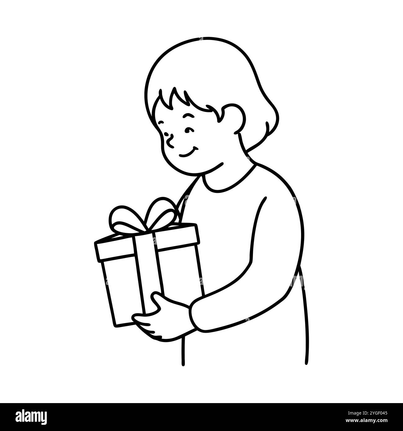 Kind Mit Down-Syndrom, Das Geschenkbox Hält Stock Vektor