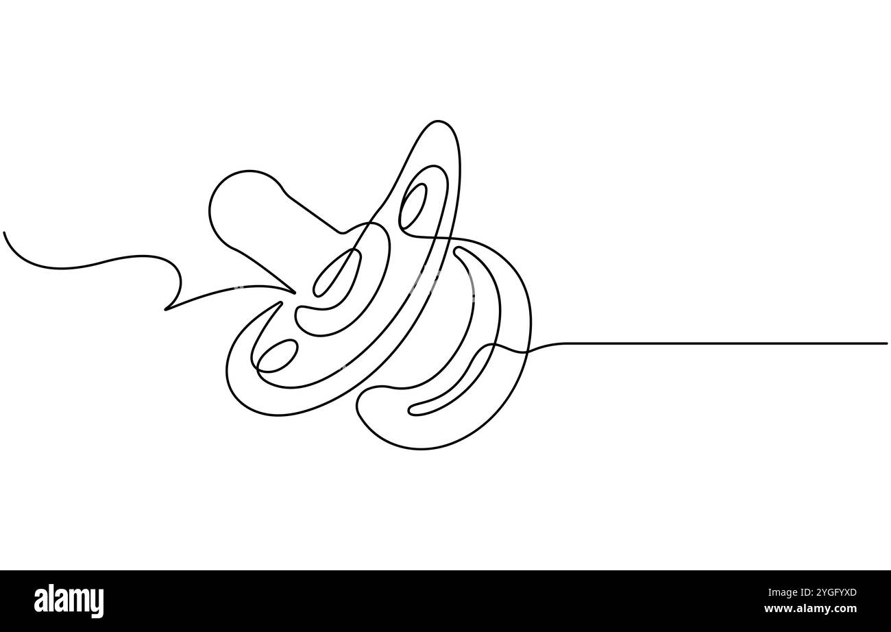 Kontinuierliche Linienzeichnung des Schnullers. Schwangerschaftsplanungskonzept. Vektorillustration, durchgehende einzeilige Zeichnung des Babyschnullers in Silhouette Stock Vektor