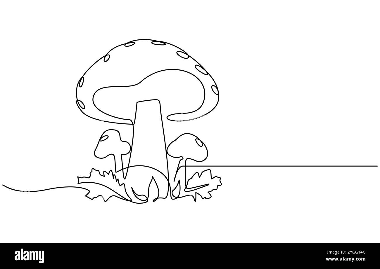 Abstrakt geformter Glockenpilz. Einzeiliges Glockenpilzsymbol, Illustration der Zauberpilze. Eine Linie Hand gezeichnet Pilzkontur Vektor-Illustration Stock Vektor