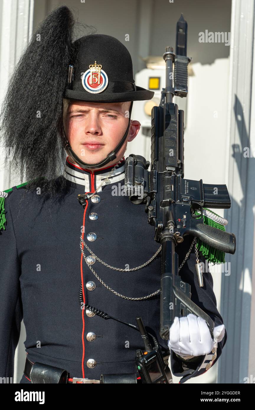 Eine der norwegischen Königsgarde 3. Unternehmen (Norwegisch: Hans Majestet Kongens 3. Gardekompani) ist eine renommierte Militärkapelle und Bohreinheit in Norwegen Stockfoto