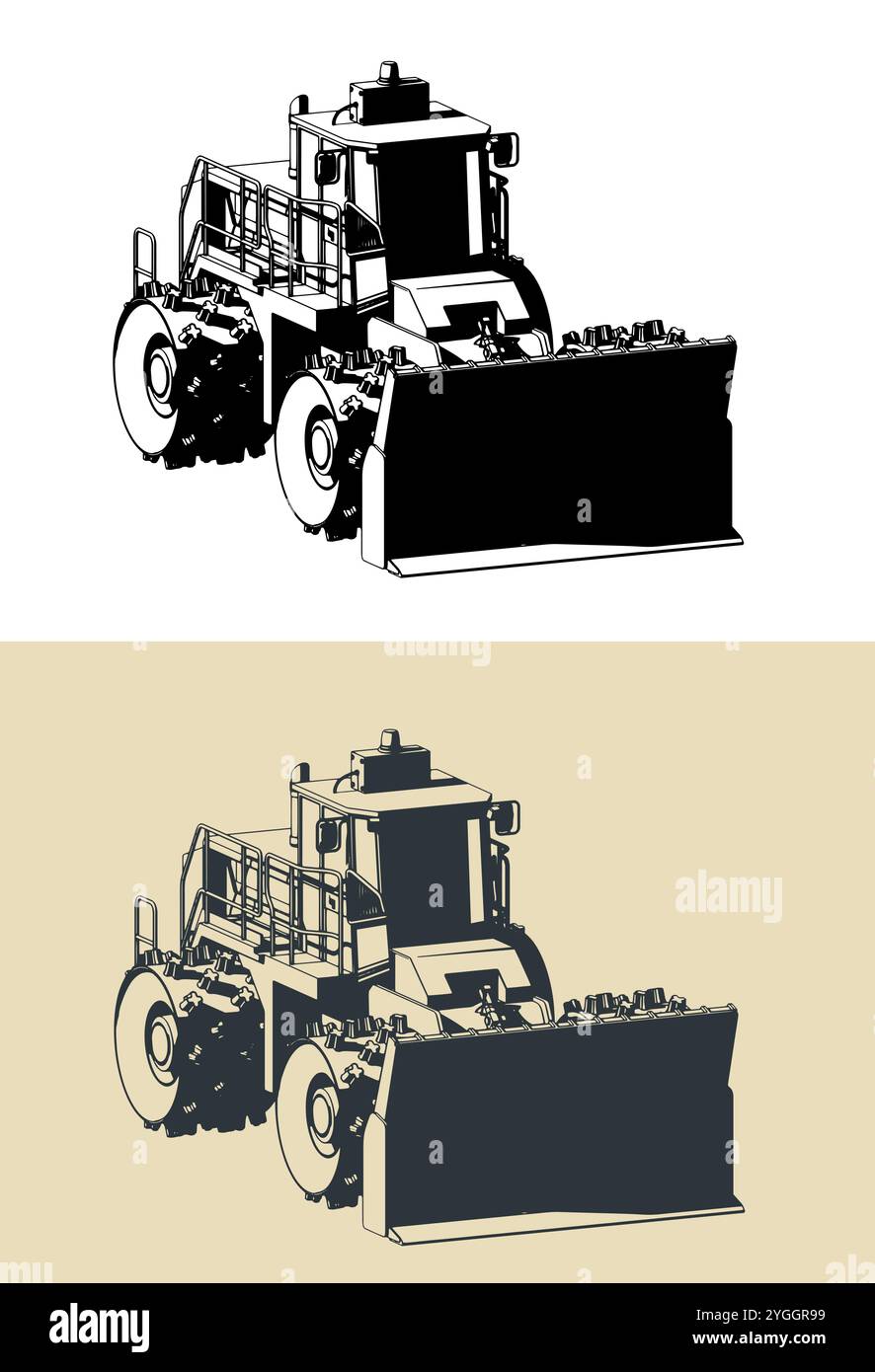 Stilisierte Vektordarstellungen von Deponieverdichtern Stock Vektor