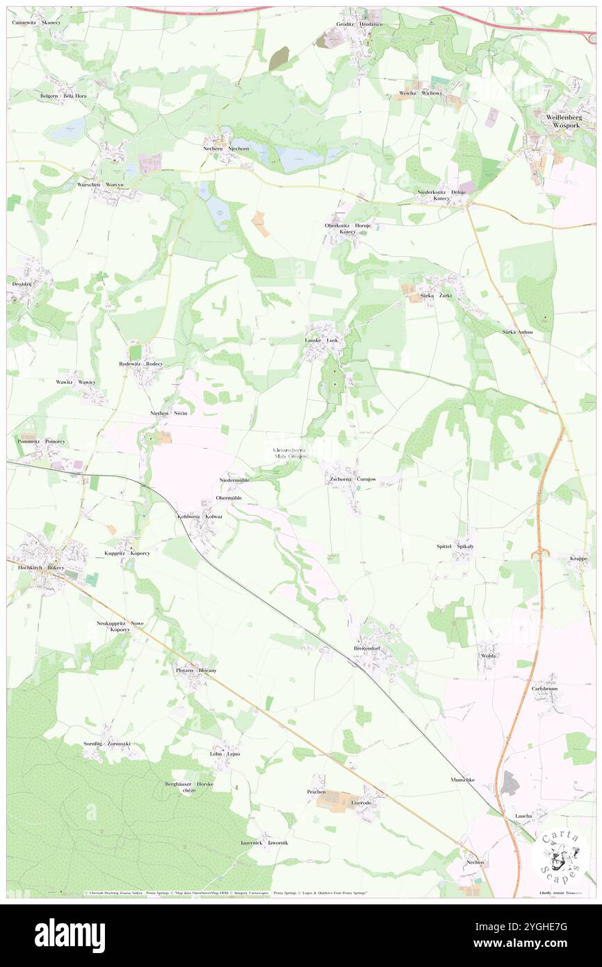 Kleinzschorna, DE, Deutschland, Sachsen, N 51 9' 40''', N 14 36' 48''', Karte, Cartascapes Map veröffentlicht 2024. Erkunden Sie Cartascapes, eine Karte, die die vielfältigen Landschaften, Kulturen und Ökosysteme der Erde enthüllt. Reisen Sie durch Zeit und Raum und entdecken Sie die Verflechtungen der Vergangenheit, Gegenwart und Zukunft unseres Planeten. Stockfoto