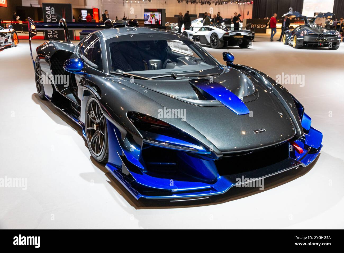 McLaren Senna GTR (2019) Hypercar auf dem Genfer Automobilsalon. Genf, Schweiz - 26. Februar 2024 Stockfoto