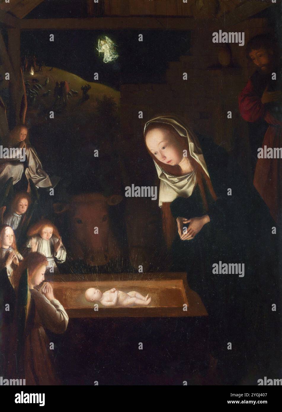 Geertgen tot Sint Jans, auch bekannt als Geertgen van Haarlem, die Geburt bei Nacht, um 1487, Öl und Hell-Dunkel auf Eichenplatte; National Gallery, Lond Stockfoto