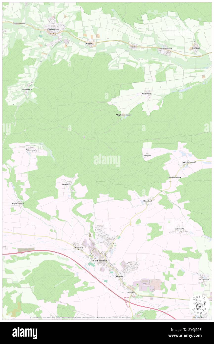 Schlusselfelder Stadtwald, DE, Deutschland, Bayern, N 49 47' 16'', N 10 37' 19'', Karte, Cartascapes Map, veröffentlicht 2024. Erkunden Sie Cartascapes, eine Karte, die die vielfältigen Landschaften, Kulturen und Ökosysteme der Erde enthüllt. Reisen Sie durch Zeit und Raum und entdecken Sie die Verflechtungen der Vergangenheit, Gegenwart und Zukunft unseres Planeten. Stockfoto