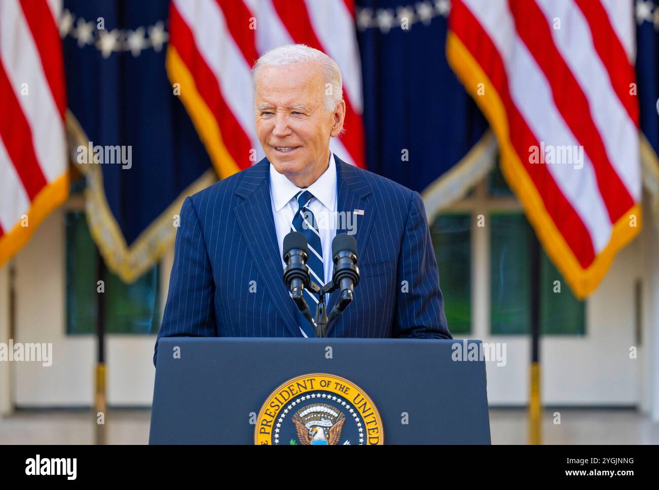 WASHINGTON DC, USA - 07. November 2024 - US-Präsident Joe Biden spricht nach den Ergebnissen der Präsidentschaftswahlen von 2024, Donnerstag Stockfoto