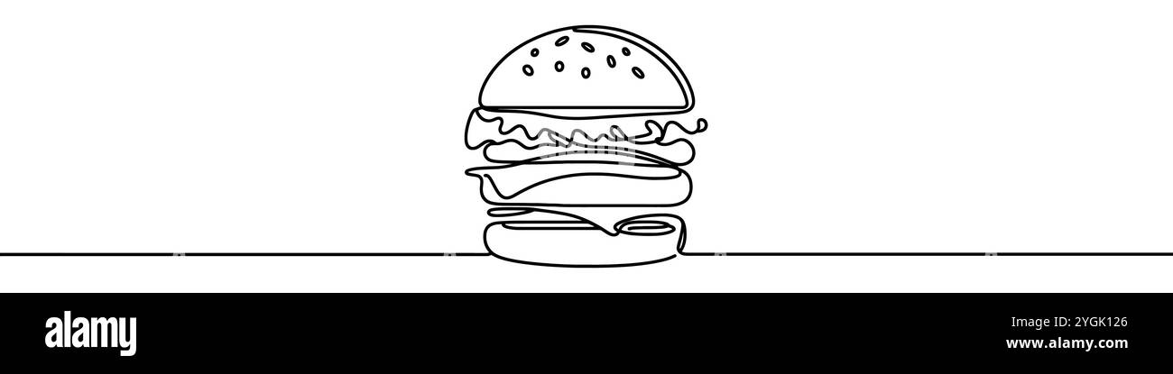 Einzelne durchgehende Linienzeichnung, die einen großen Hamburger darstellt. Vektorabbildung. Stock Vektor
