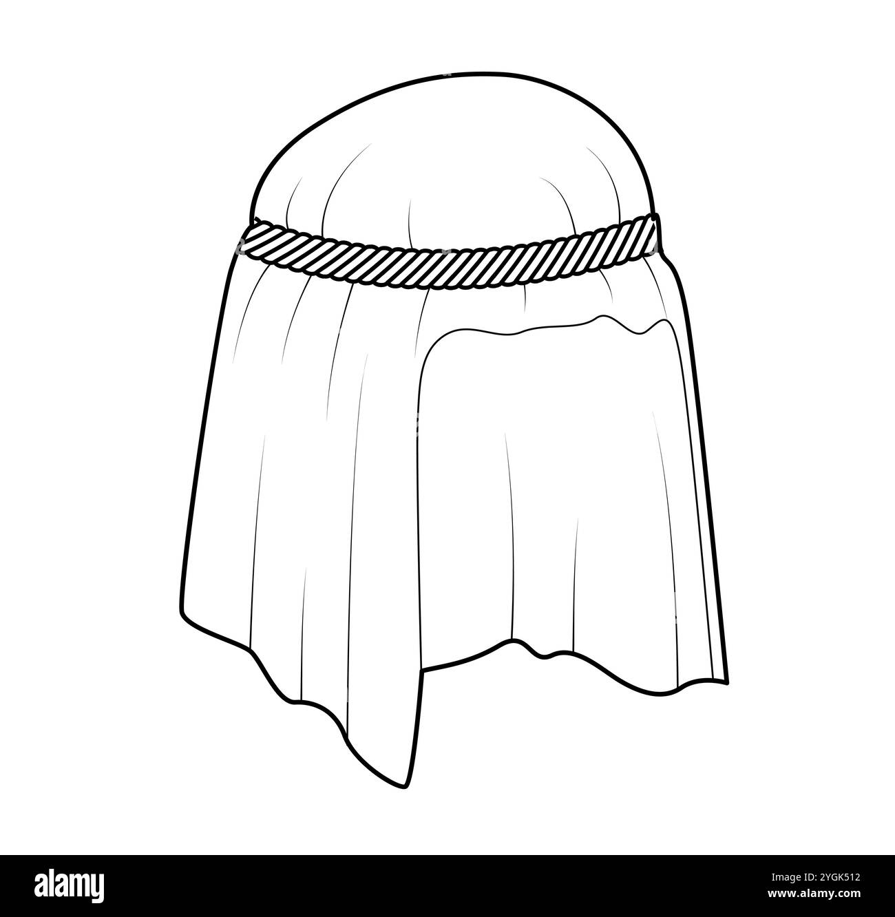 Keffiyeh Hut mit Band. Muslimischer Kopf Schal Mode Accessoire Cap Kleidung technische Illustration. Vektor-Kopfbedeckung für Männer, Frauen, Unisex-Stil, flache Vorlage CAD-Modell Skizze Umriss isoliert Stock Vektor