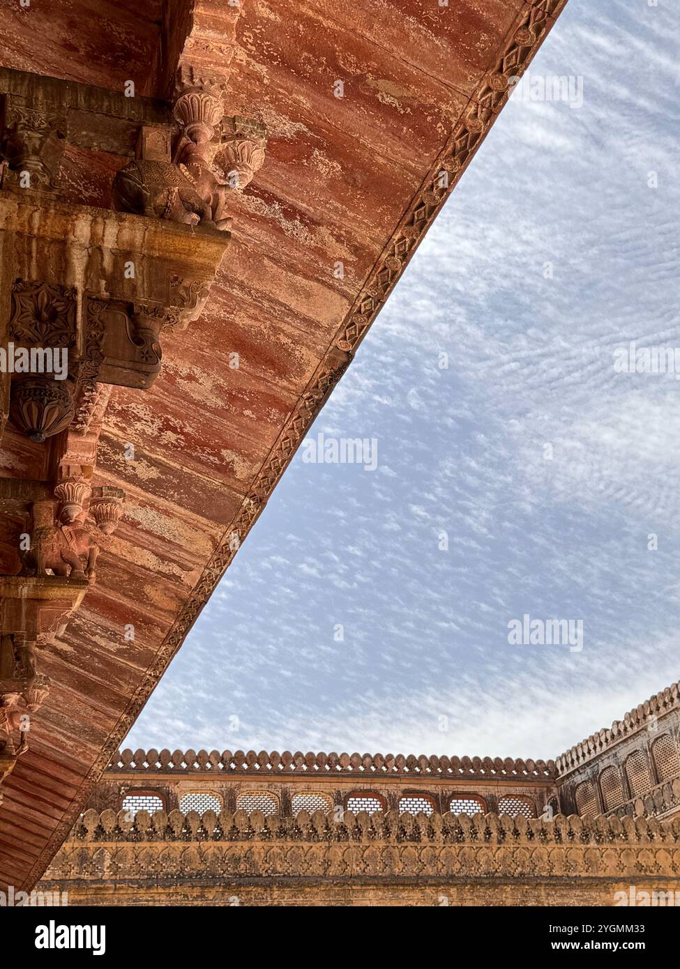 Der Himmel ist das Limit, Aufnahmen in Amber Fort, Jaipur, Rajasthan, Indien Stockfoto