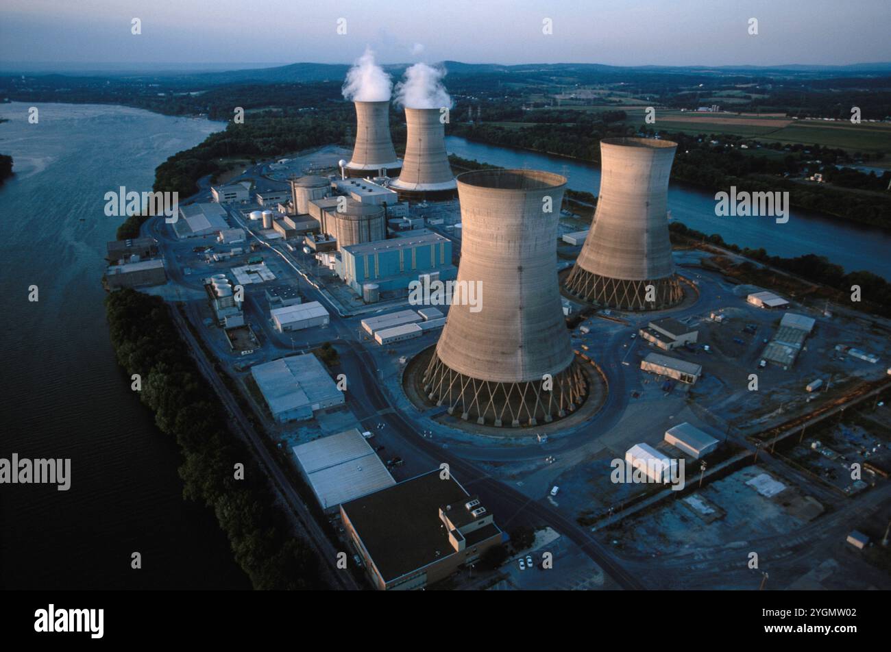 Kernkraftwerk auf Three Mile Island, PA, USA. Stockfoto