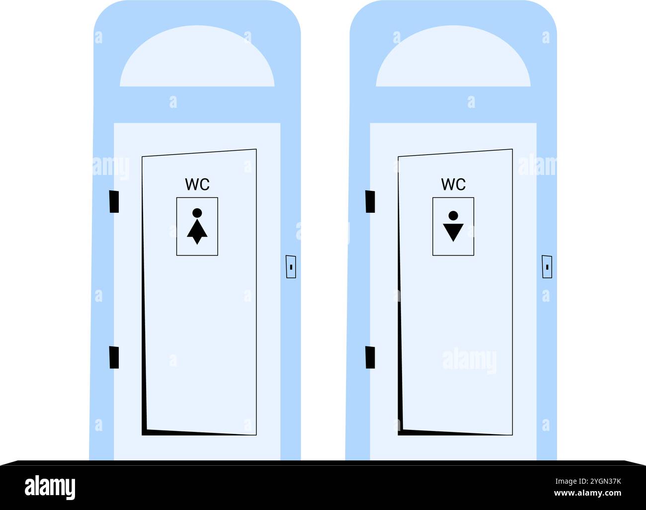 Tragbare Toiletten In Der Flachen Vektor-Illustration, Die Öffentliche Bequemlichkeit, Außenanlagen Und Hygiene Symbolisiert, Isoliert Auf Weißem Hintergrund Stock Vektor