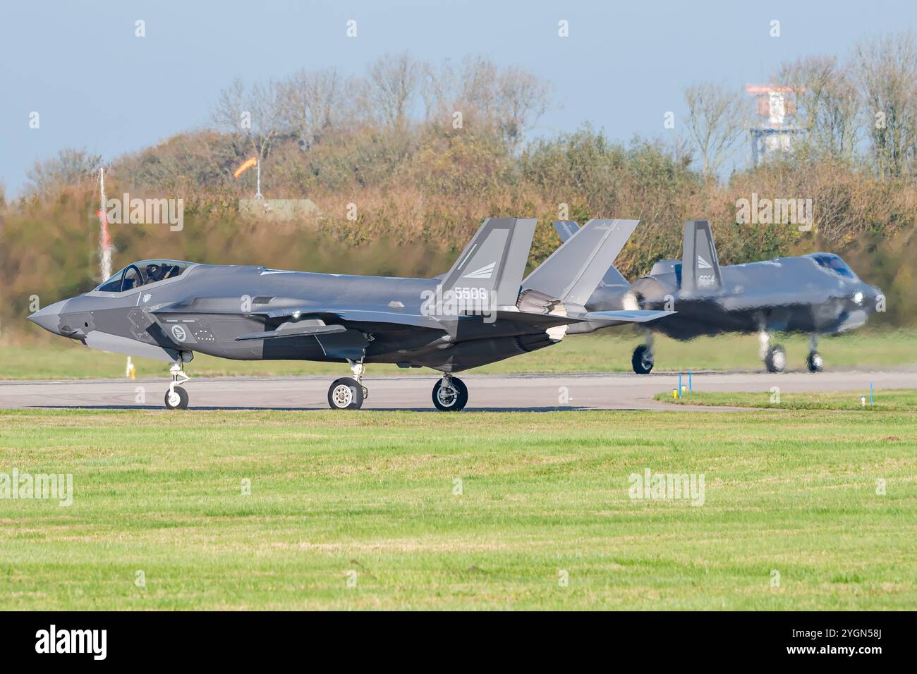 Ein Lockheed Martin F-35 Lightning II Überschallkampfjäger der Royal Norwegian Air Force auf der Leeuwarden Air Base. Stockfoto