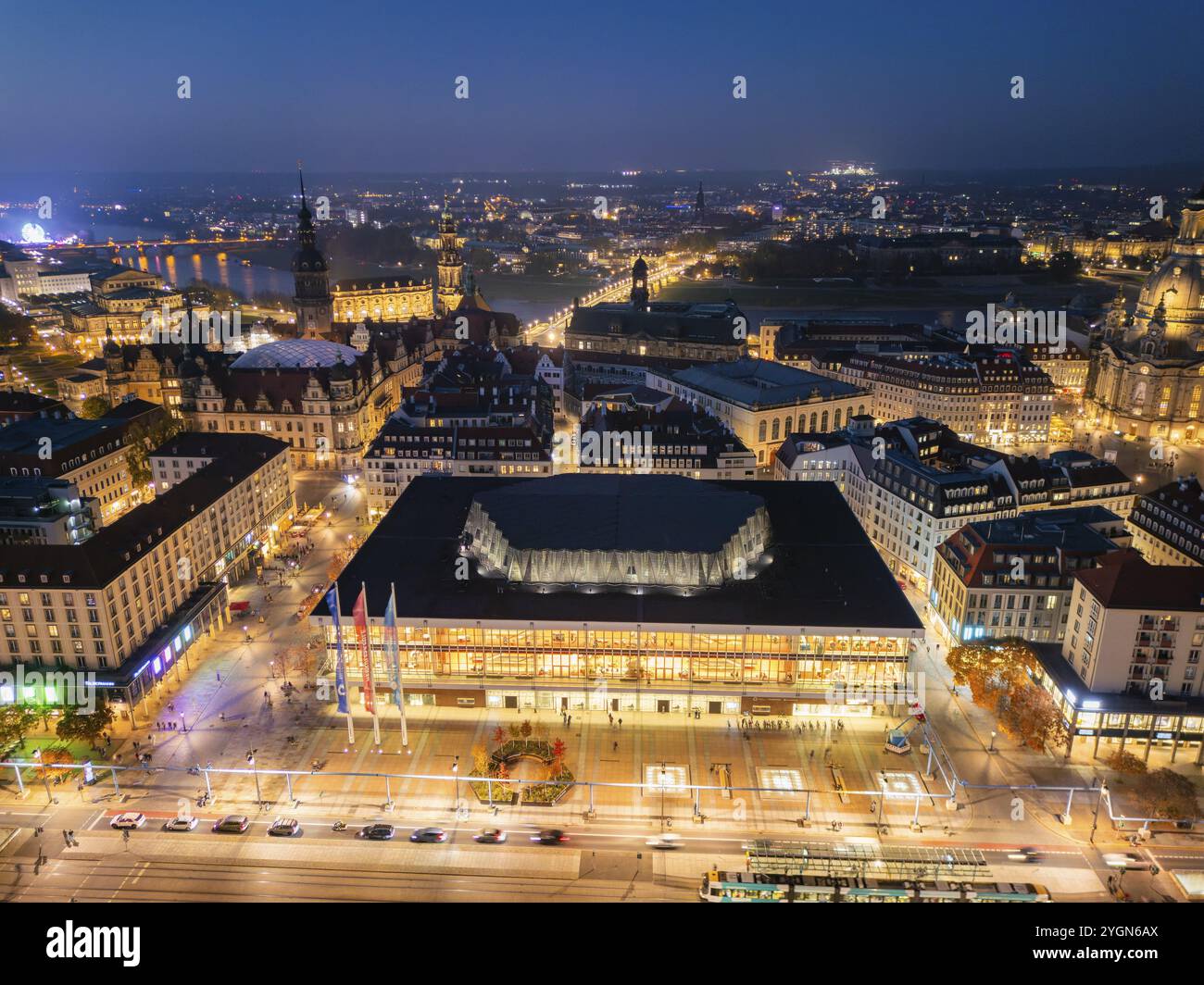 Wilsdruffer Straße mit Altmarkt und Kulturpalast, Luftansicht, Dresden, Sachsen, Deutschland, Europa Stockfoto