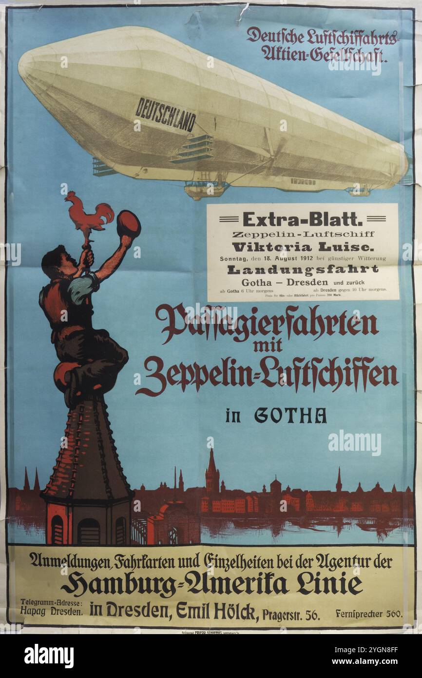 Plakat für eine Passagierreise mit Zeppelin-Luftschiffen von 1912, Zeppelin-Museum Friedrichshafen, Baden-Württemberg, Deutschland, Europa Stockfoto