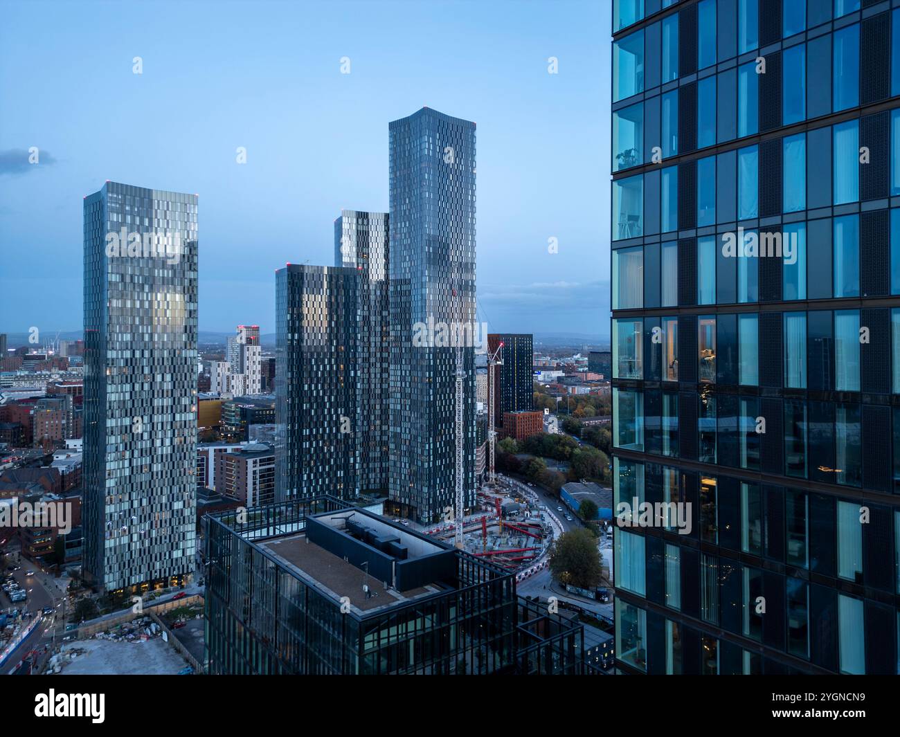 Neubau der Wohnungen im New Jackson Wolkenkratzer District, Manchester, England Stockfoto