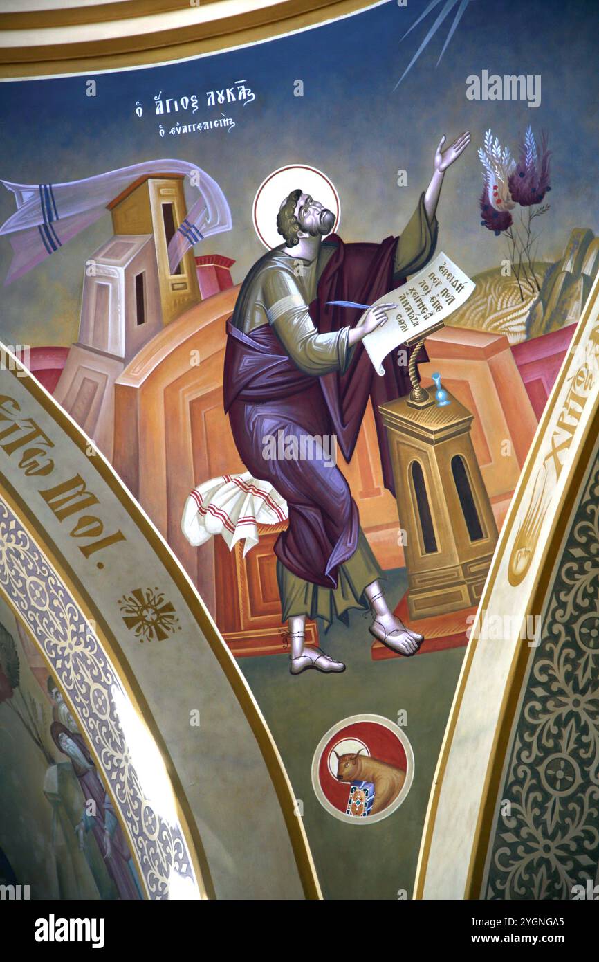 Gemälde des Heiligen Lukas des Evangelisten in Panagia Faneromeni Griechisch-Orthodoxe Kirche Vouliagmeni Athen Griechenland Stockfoto