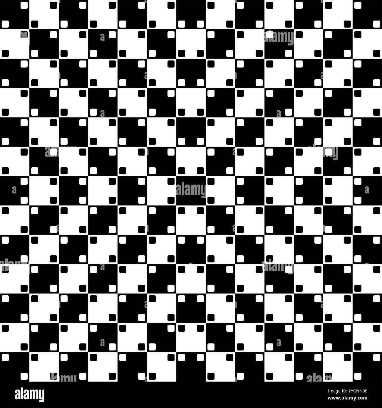 Gewölbte Schachbrettmuster geometrisch-optische Illusion. Das Schachbrett ist vollständig regelmäßig und besteht aus schwarzen und weißen Quadraten mit geraden Seitenlinien. Stockfoto