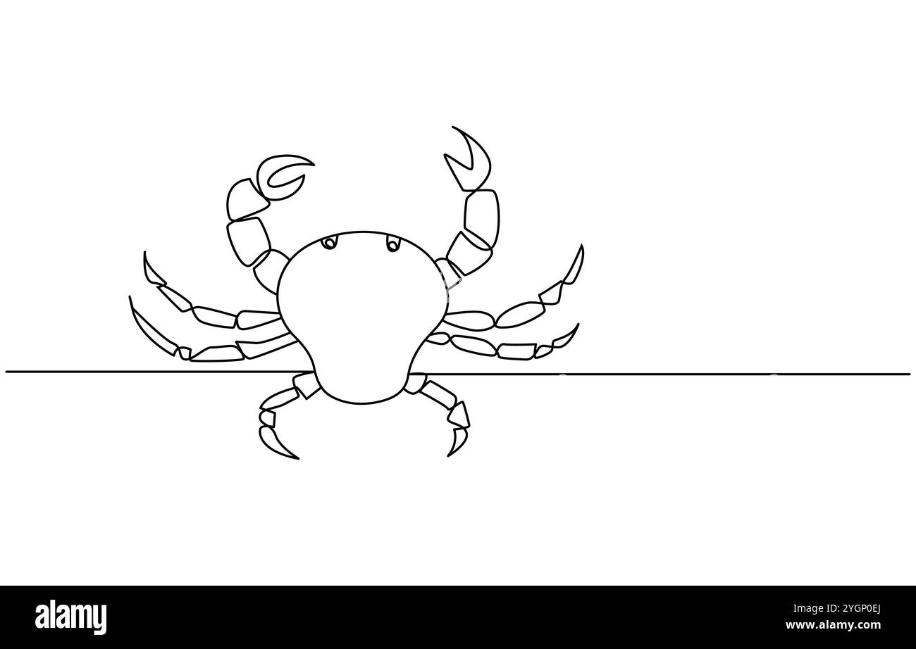 Symbol Krabben Linie Vektor für fortlaufende Zeichnung. Eine Linie Arthropoden Krabben Symbol Vektor Hintergrund. Seekrabben-Symbol. Durchgehende Kontur einer Cartoon-Krabbenfigur Stock Vektor