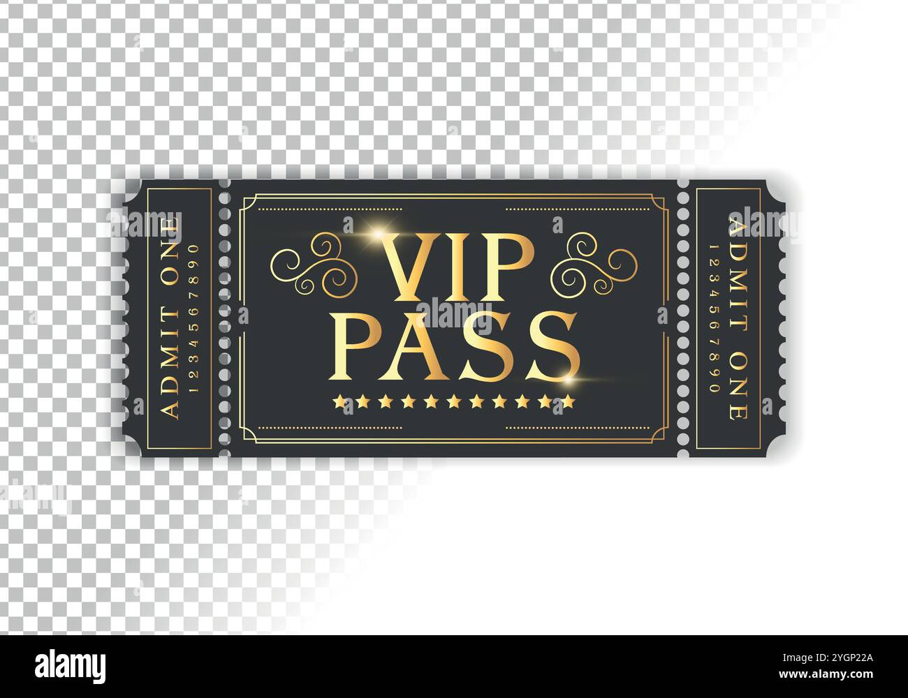 VIP-Pass-Vorlage. Geeignet für Festival, Kino, Theater, Konzert, Casino, Zirkus, Eintrittskarten für Veranstaltungen. Vektorabbildung Stock Vektor
