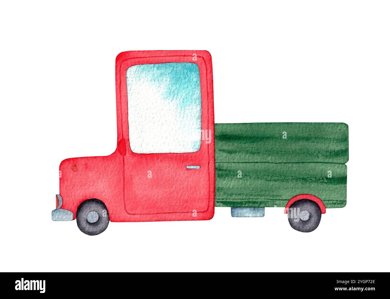 Aquarellwagen, Vorlage für Ihre Illustrationsfarm, Ernte, Reise, Weihnachten oder Thanksgiving Tag. Handgezeichnete Illustration isoliert auf weiß Stockfoto