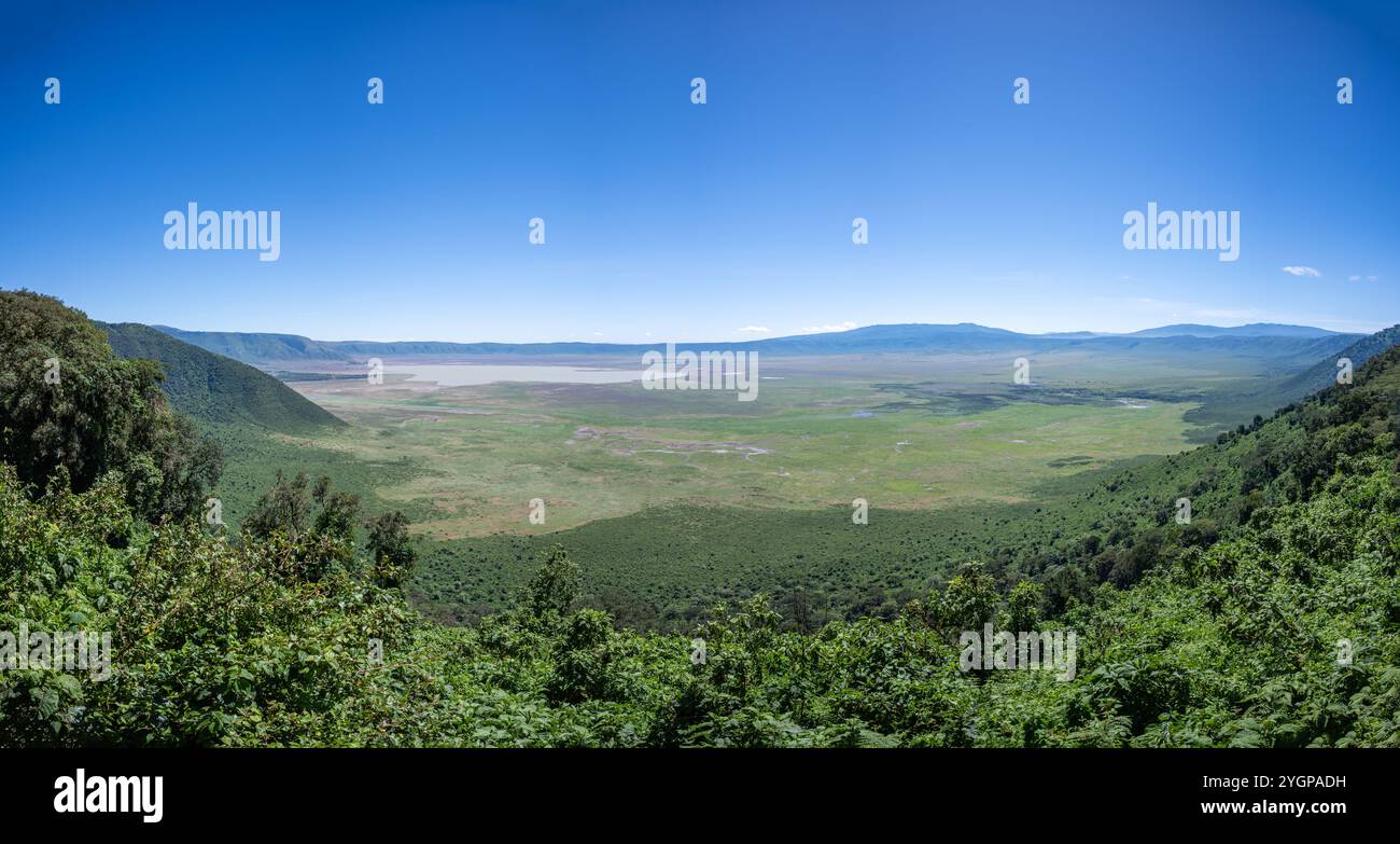 Panoramablick auf den Ngorongoro Crater Nationalpark Stockfoto