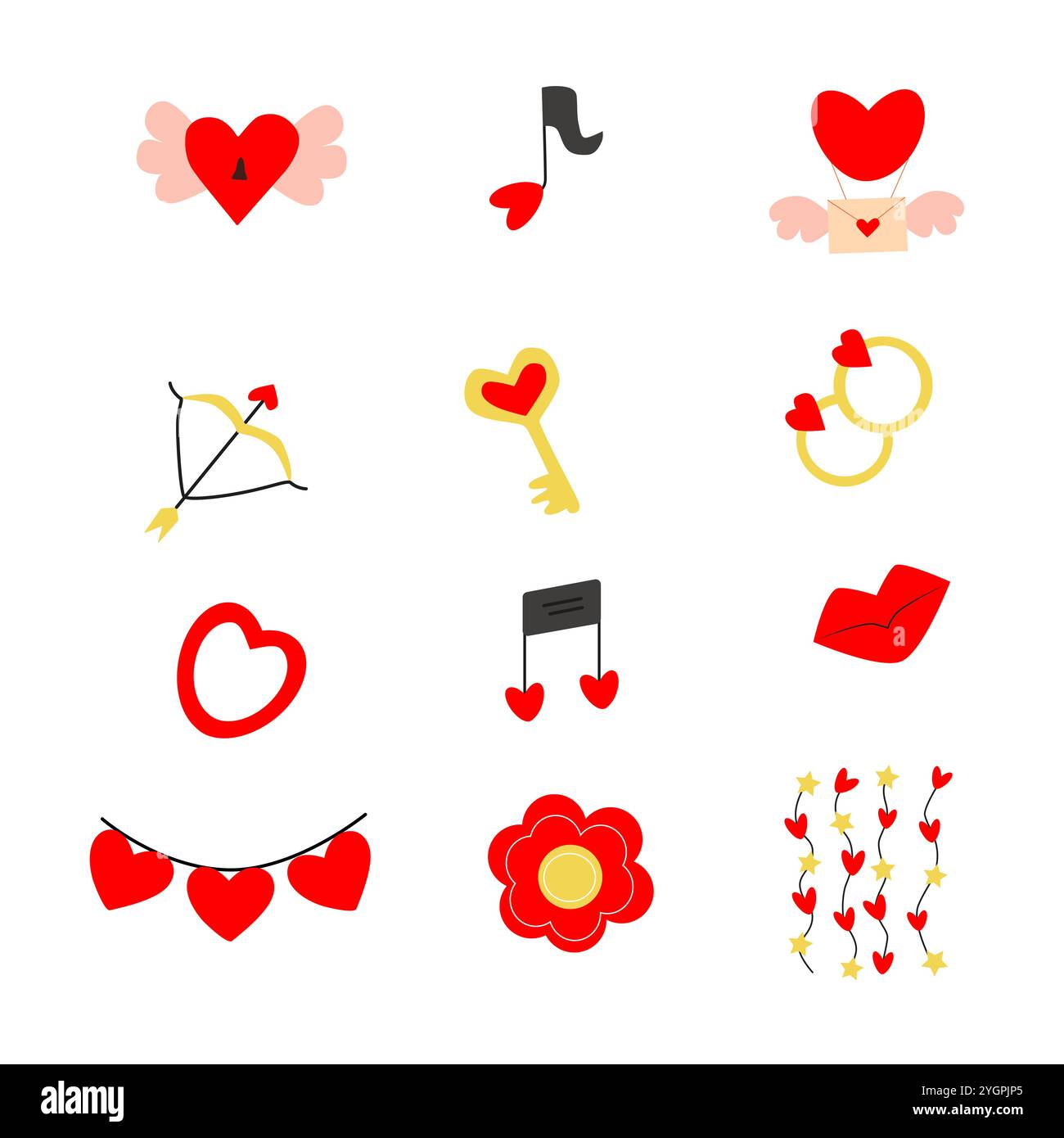 Buntes Set für valentinstag Hand gezeichneter Vektor. Stock Vektor