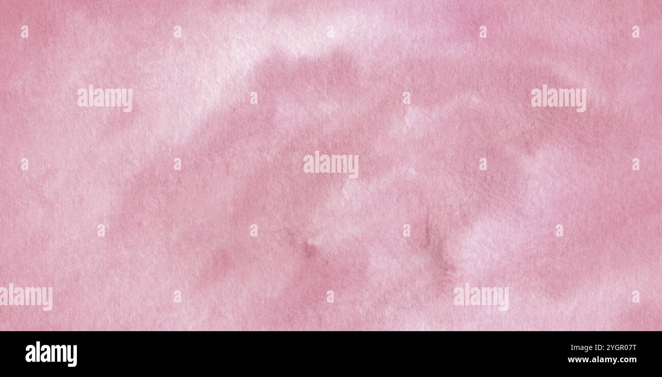 Aquarellfarbe wolkiger, staubiger rosa Hintergrund. Abstraktes horizontales, strukturiertes Hintergrundpapier. Handgemalte Illustration für Poster, Banner Stockfoto