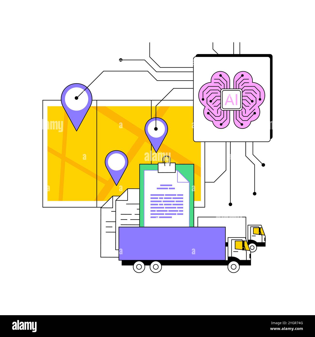 KI-gestützte autonome Fahrzeuge abstrakte Konzeptvektorillustration. Stock Vektor