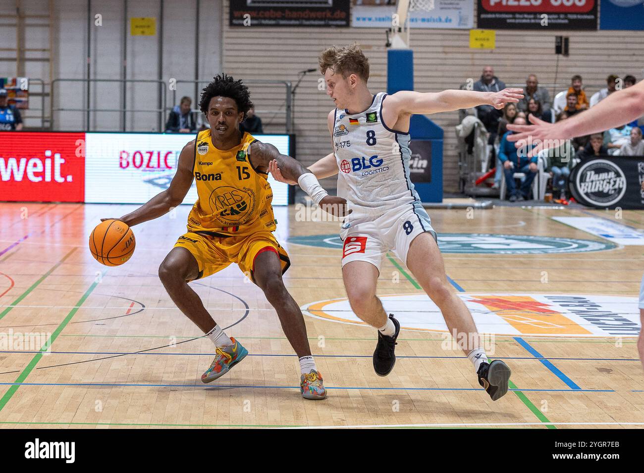 #, GER, Bozic Estriche Ritter Kirchheim vs. Eisbaeren Bremerhaven, BARMER 2. Basketball-Bundesliga, 8. Spieltag, Saison 2024/2025, 08.11.2024, Foto: Eibner-Pressefoto/Nina Sander Stockfoto