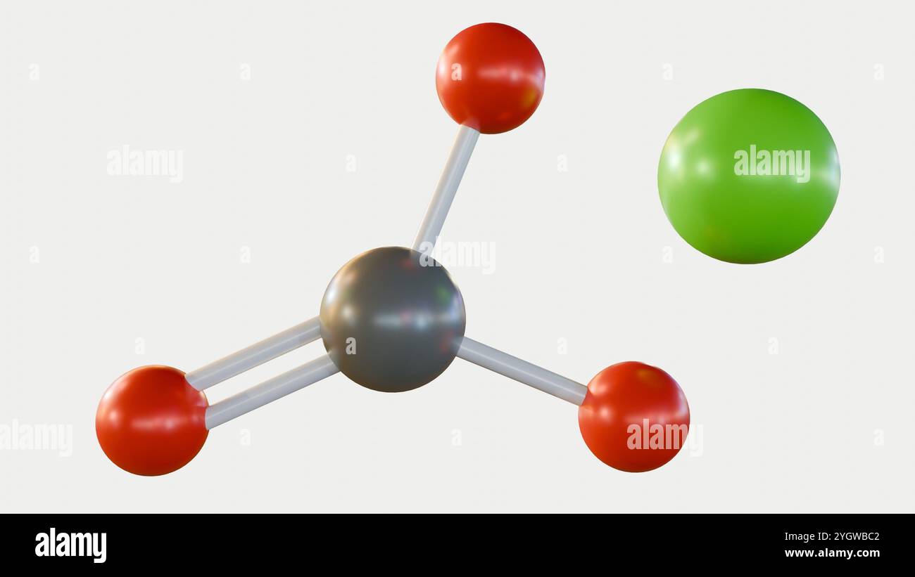 3D-Rendering von verstreuten Bleikarbonatmolekülen, dieses Molekül kann in einer Reihe von Quellen wie Farbe, Benzin usw. gefunden werden Stockfoto