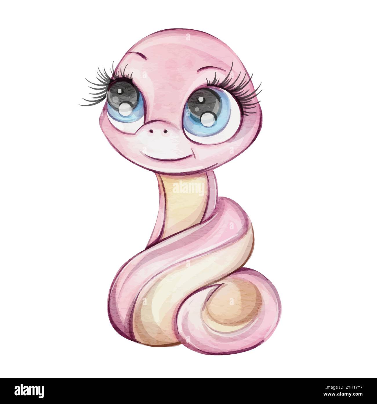 Eine entzückende und niedliche Figur mit großen Augen, langen Wimpern und einem verspielten Lächeln. Für Kinderzimmer, Kinderdesign Stock Vektor