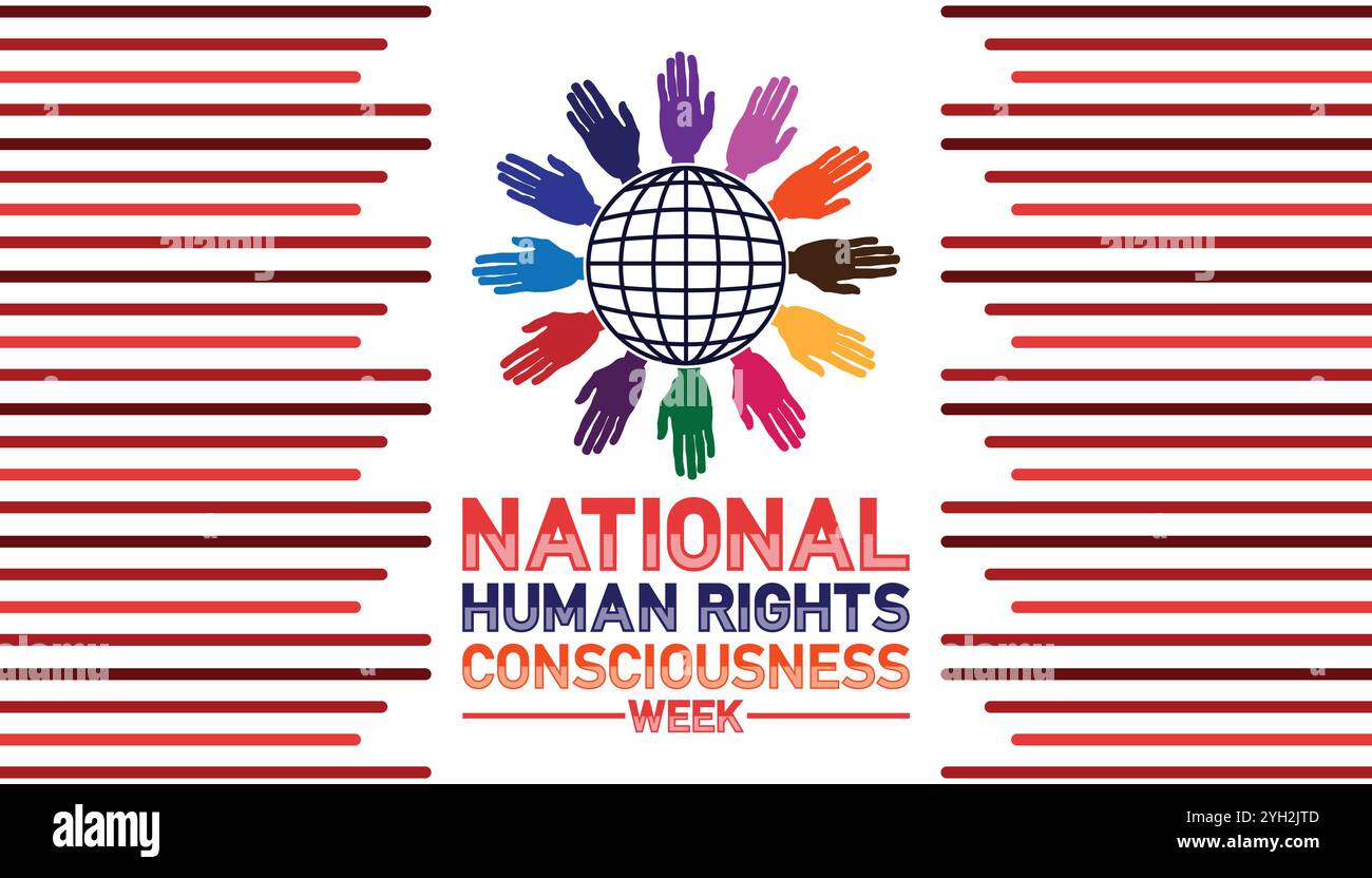Hintergrundbild der National Human Rights Consciousness Week mit Formen und Typografie, Banner, Karte, Poster, Vorlage. Stock Vektor