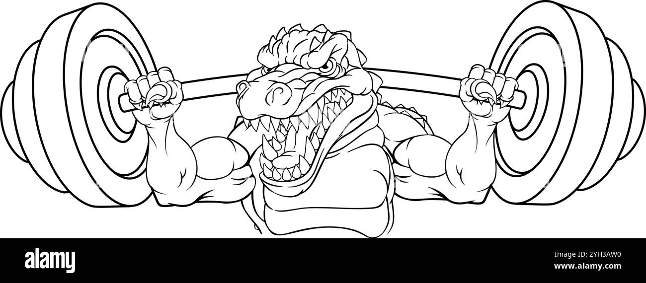 Alligator Krokodil Dinosaurier Weight Lifting Mascot Stock Vektor