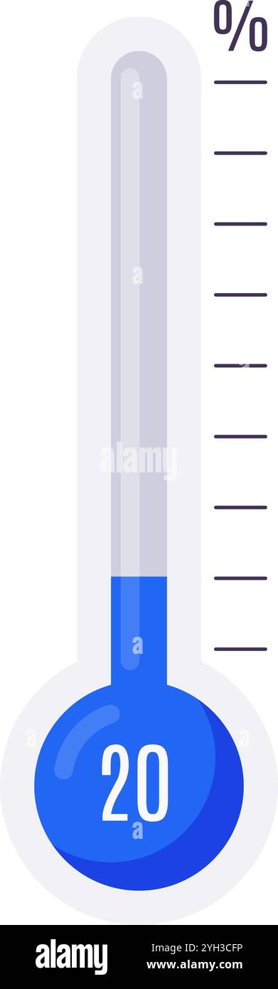 Blaues Thermometer zeigt 20 Prozent Fortschritt an und misst Temperaturdaten. Perfekt für Klima-, Gesundheits- oder Geschäftskonzepte Stock Vektor