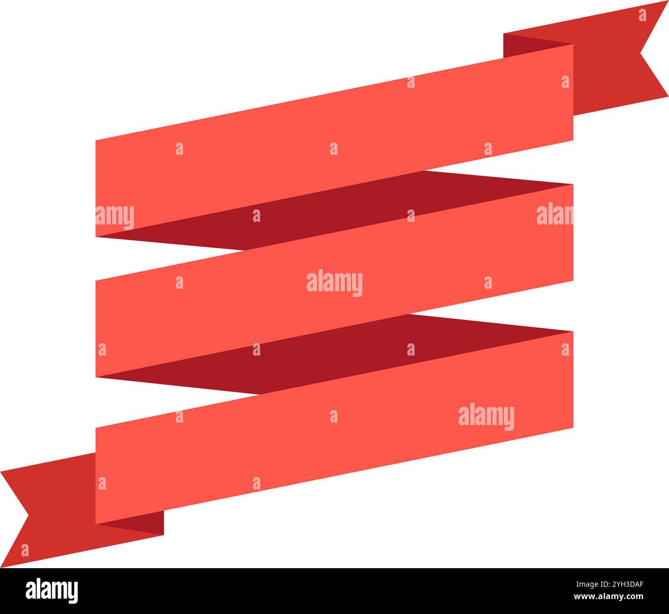 Rotes, wellenförmiges Band mit drei Abschnitten, das ein Gefühl von Bewegung und Dynamik vermittelt, ideal zum Hervorheben wichtiger Informationen oder zum Hinzufügen von Dekorationen Stock Vektor