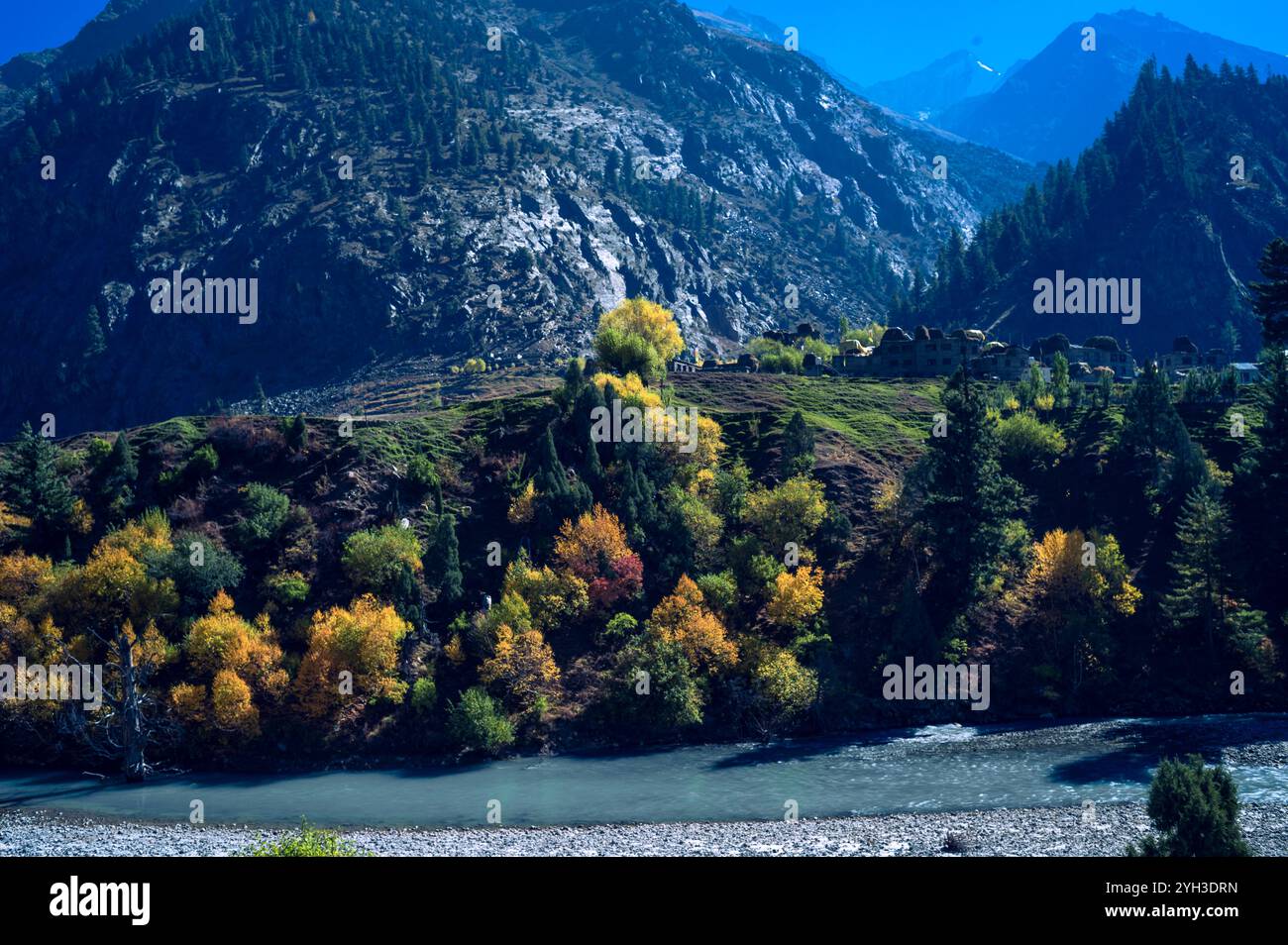 Herbst in den Bergen. Das Miyar Valley ist ein abgelegenes und landschaftliches Tal im westlichen Himalaya. Die Lahaul Range liegt zwischen PIR Panjal und Z Stockfoto