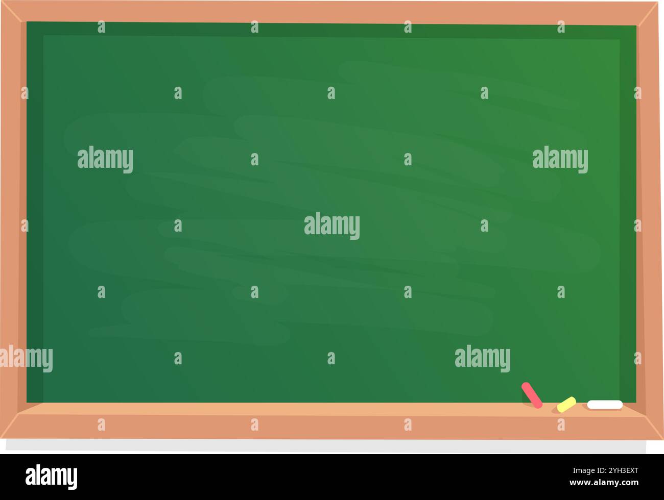 Leere grüne Tafel mit Kreide und Radiergummi im Holzrahmen repräsentiert Konzepte aus Bildung, Lehre, Lernen und zurück zur Schule Stock Vektor