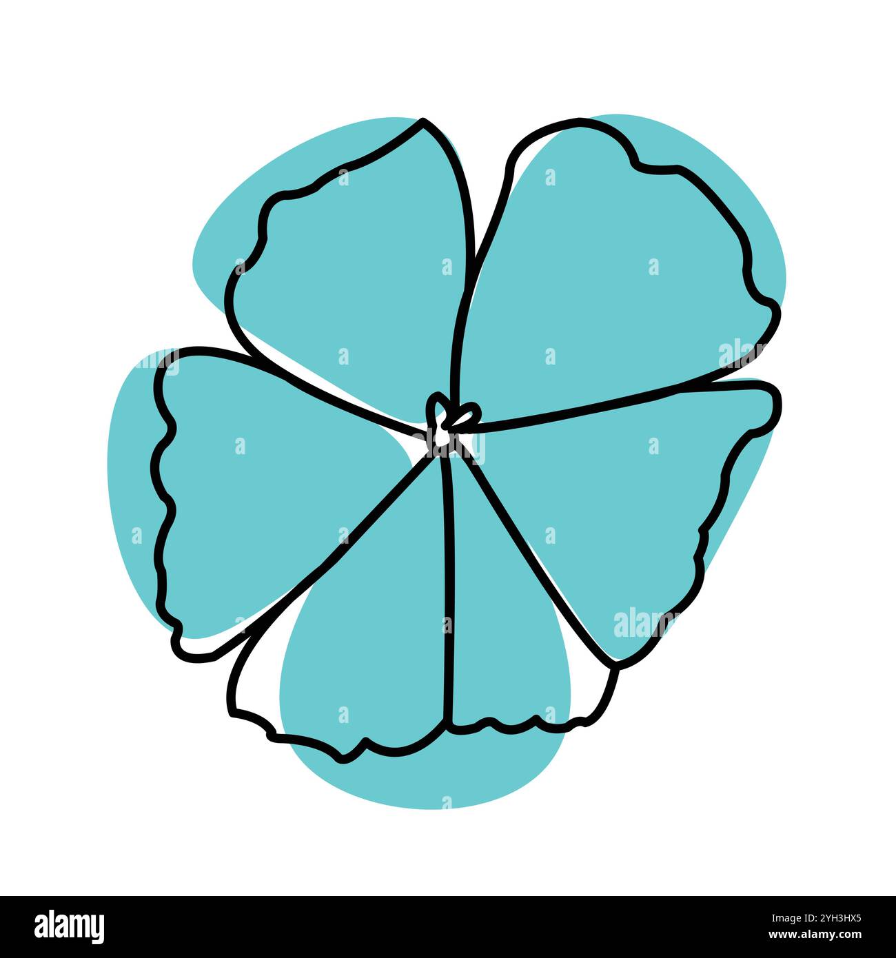 Umrisszeichnung einer Vergissme nicht Blume im minimalistischen Stil mit Farbflecken; einfache Modellhandzeichnung; Clipart isoliert auf weißem Hintergrund Stock Vektor