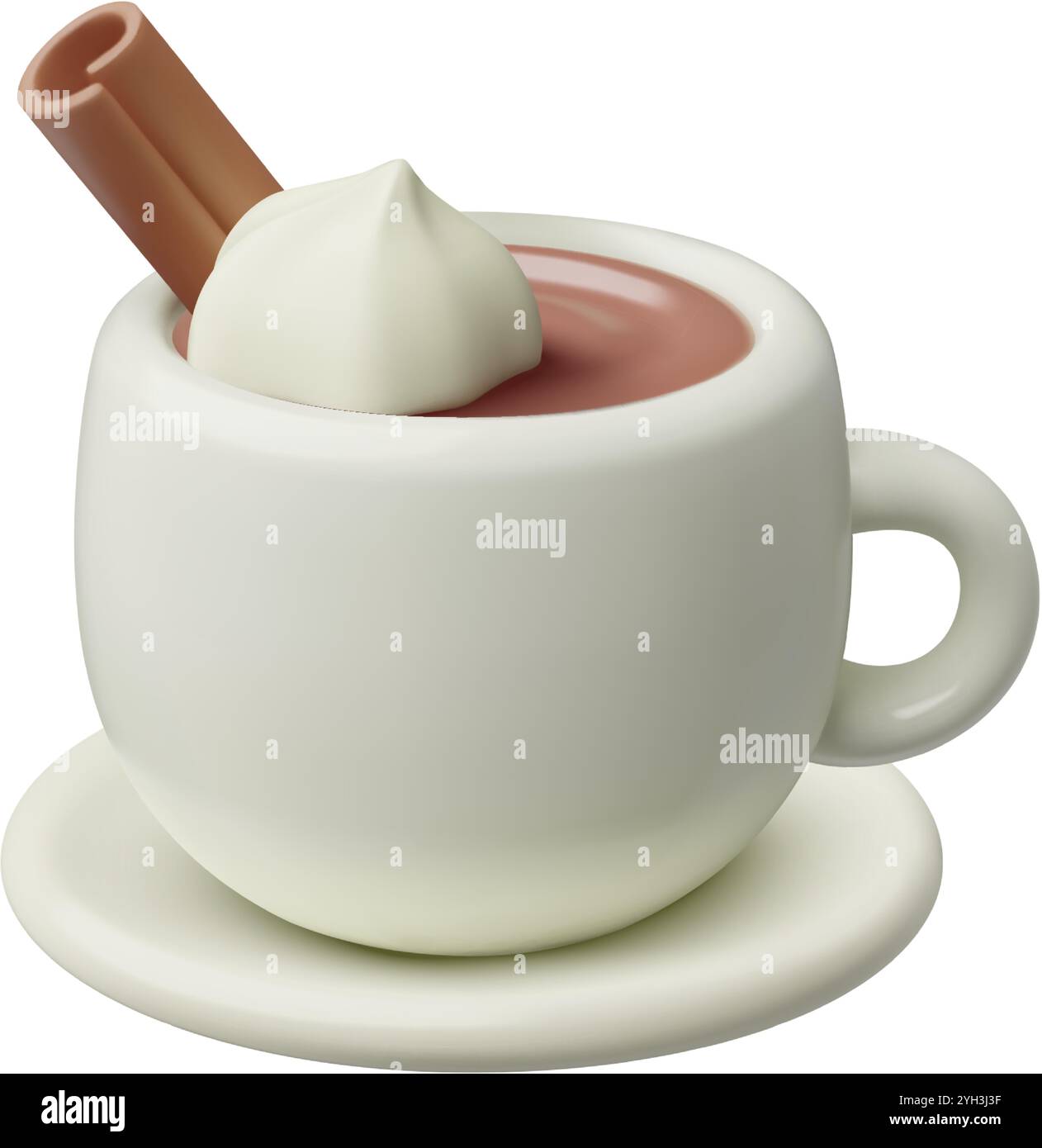Eine Tasse heiße Schokolade mit Schlagsahne 3D realistische Vektor-Illustration. Warmer Kakao- oder Mokakaffee in einer süßen weißen Tasse. Stock Vektor