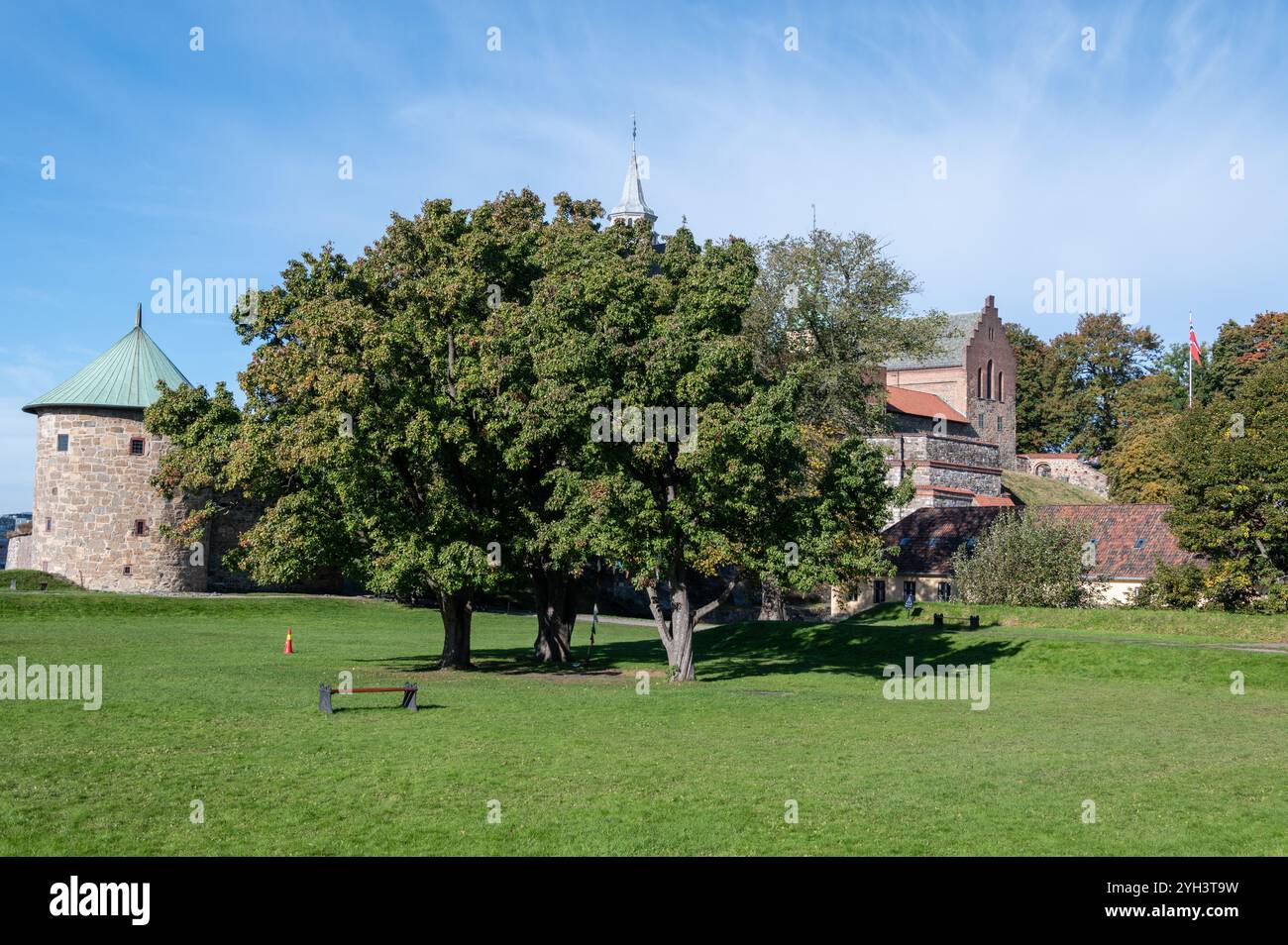 Der kreisförmige Mönchturm auf dem Gelände des 13. Jahrhunderts errichtete die mittelalterliche Akershus-Festung, auch bekannt als Oslo-Burg in Oslo, Norwegen. Die Stockfoto