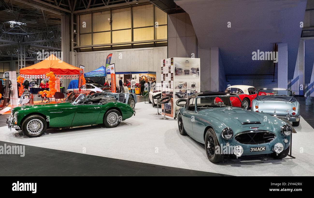 JME Austin Healey Stand auf der NEC Classic Car Show 2024 Stockfoto