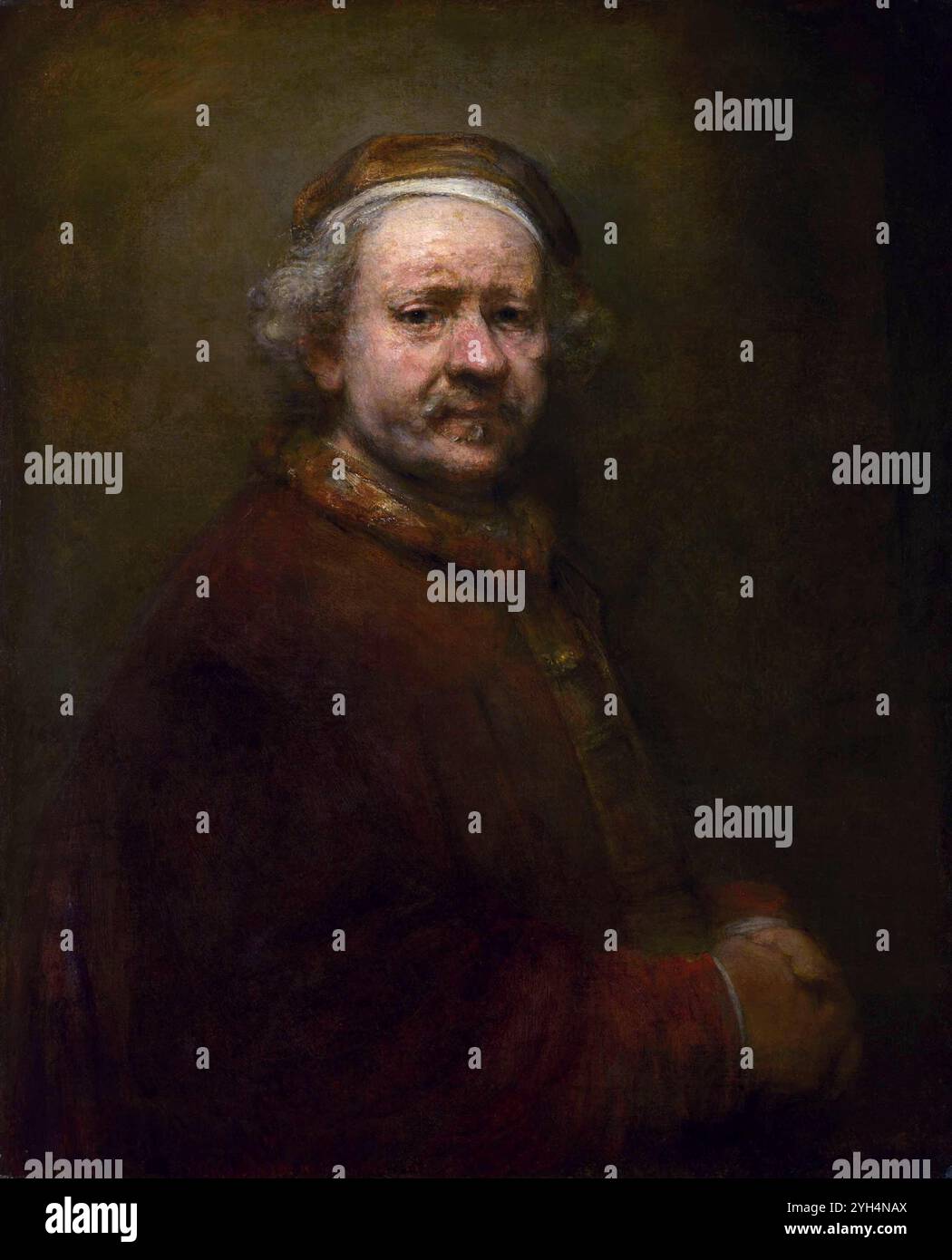 Titel: Selbstporträt im Alter von 63 Jahren Künstler: Rembrandt Harmenszoon van Rijn Jahr: 1669 Medium: Öl auf Leinwand Abmessungen: 86 cm x 70,5 cm Ort: National Gallery, London, Großbritannien Stockfoto