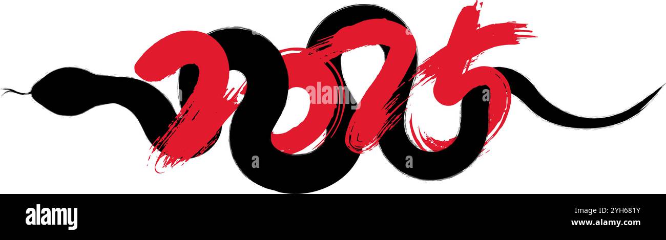 Schlange im Pinselstil, verwoben mit der Nummer 2025 Stock Vektor