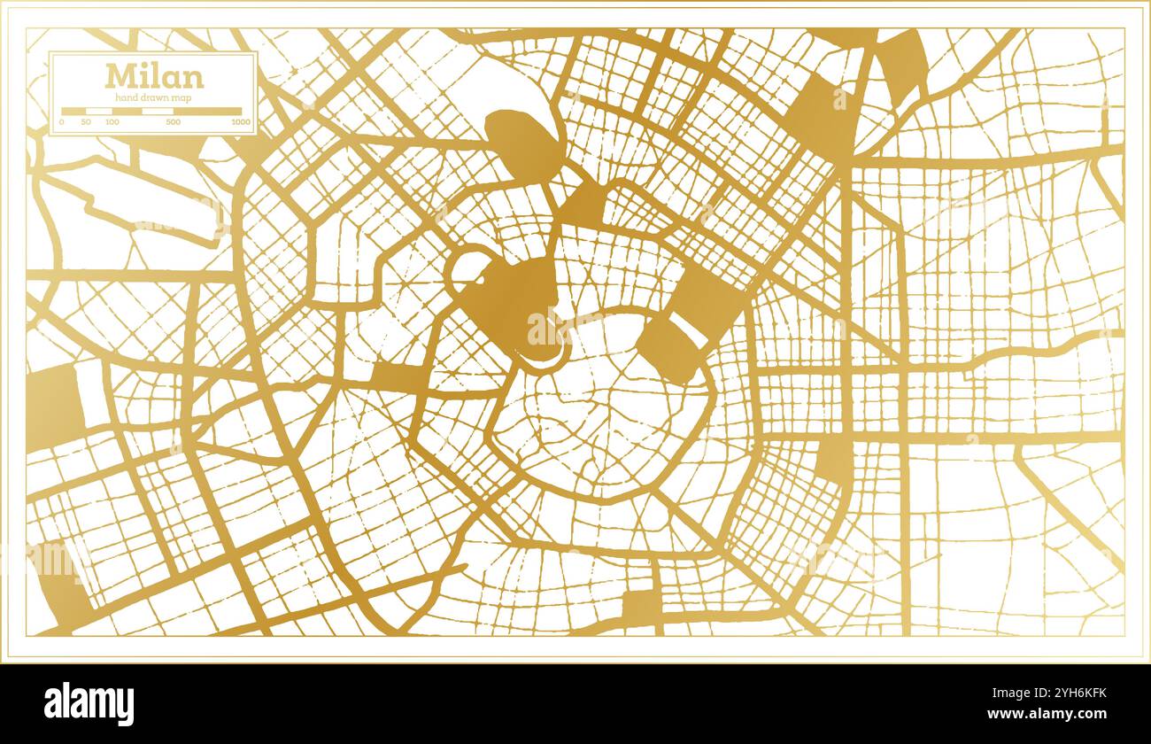 Mailand Italien Stadtplan in goldenen Farben im Retro-Stil. Modellstruktur. Vektorabbildung. Stock Vektor