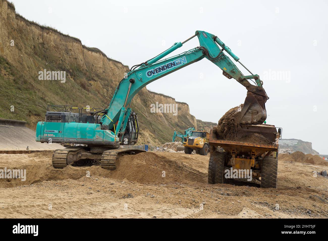 Cromer Norfolk Beach: Hochwasser-Verteidigungsbau Stockfoto
