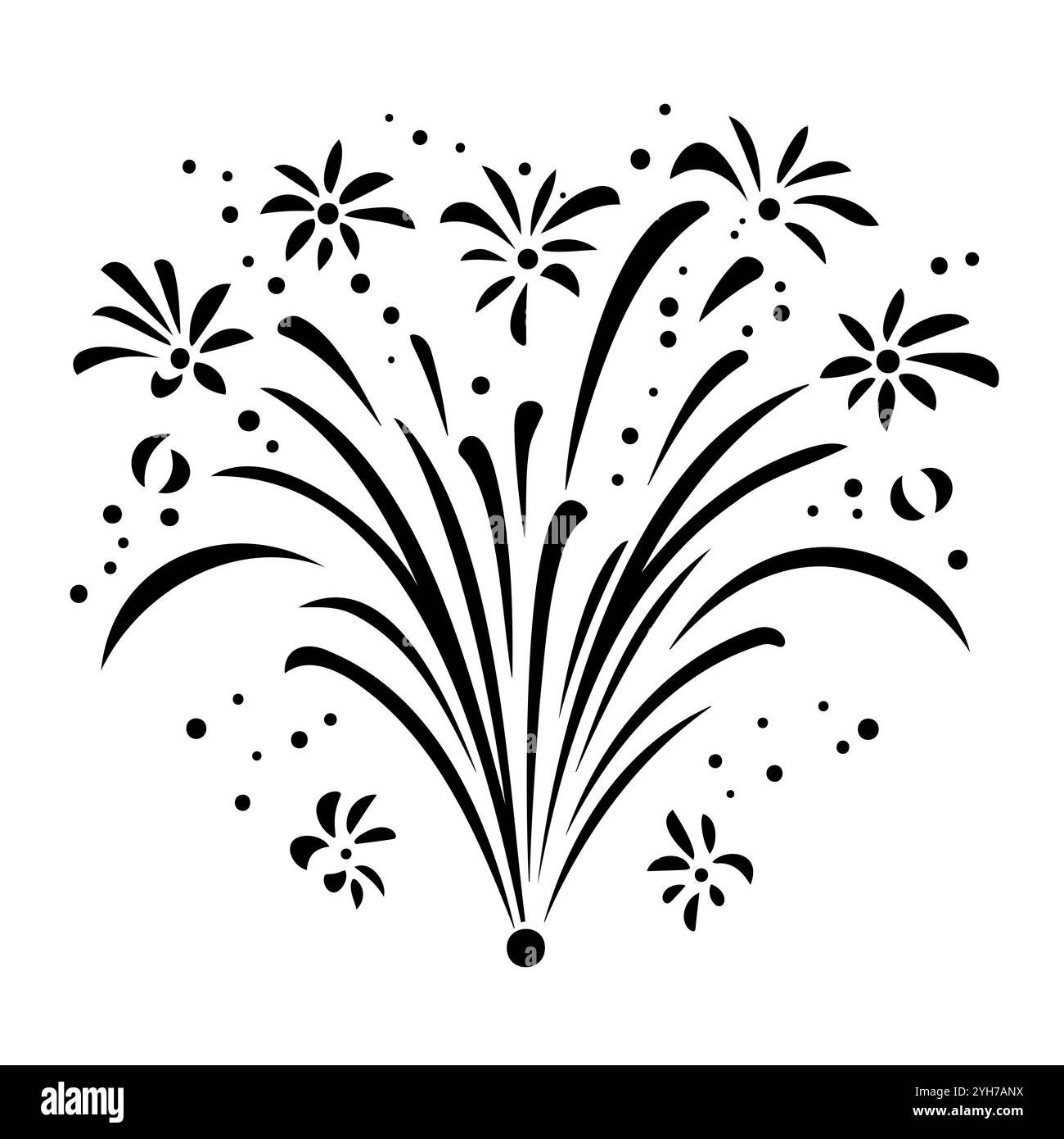 Das Feuerwerk platzt mit leuchtenden Linien und funkelnden Sternen in einem kreisförmigen Muster Stock Vektor