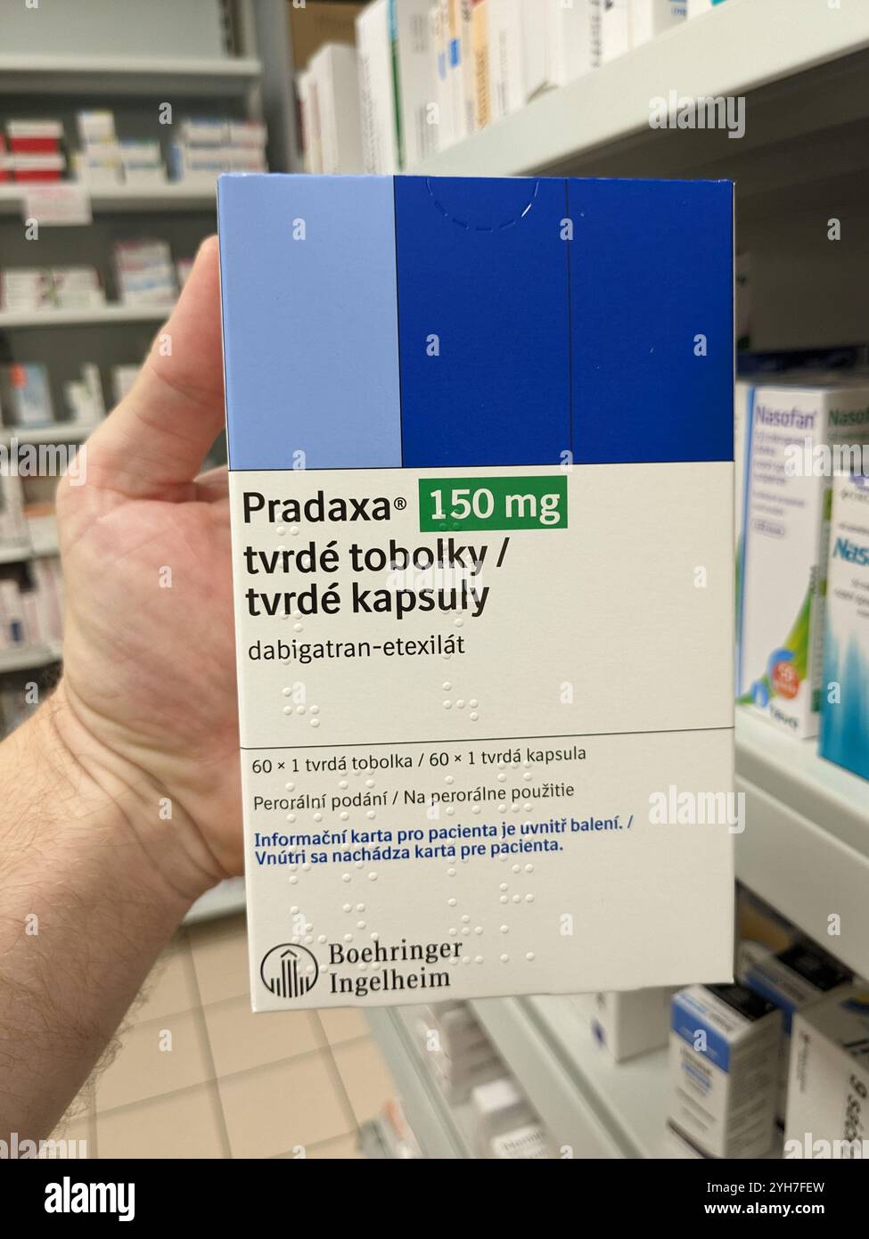 PRADAXA Medikament mit Dabigatranetexilat Wirkstoff von Boehringer Ingelheim, verwendet zur Schlaganfallprävention, Vorhofflimmern, Blutgerinnsel Stockfoto