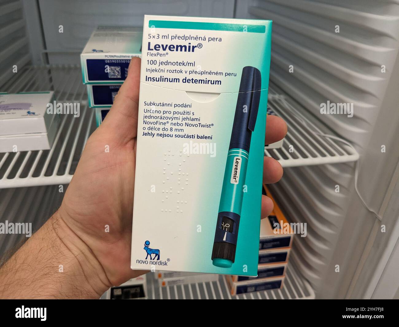 LEVEMIR Pen mit INSULIN DETEMIR Wirkstoff von NOVO NORDISK, zur Blutzuckerkontrolle bei Diabetes. Stockfoto