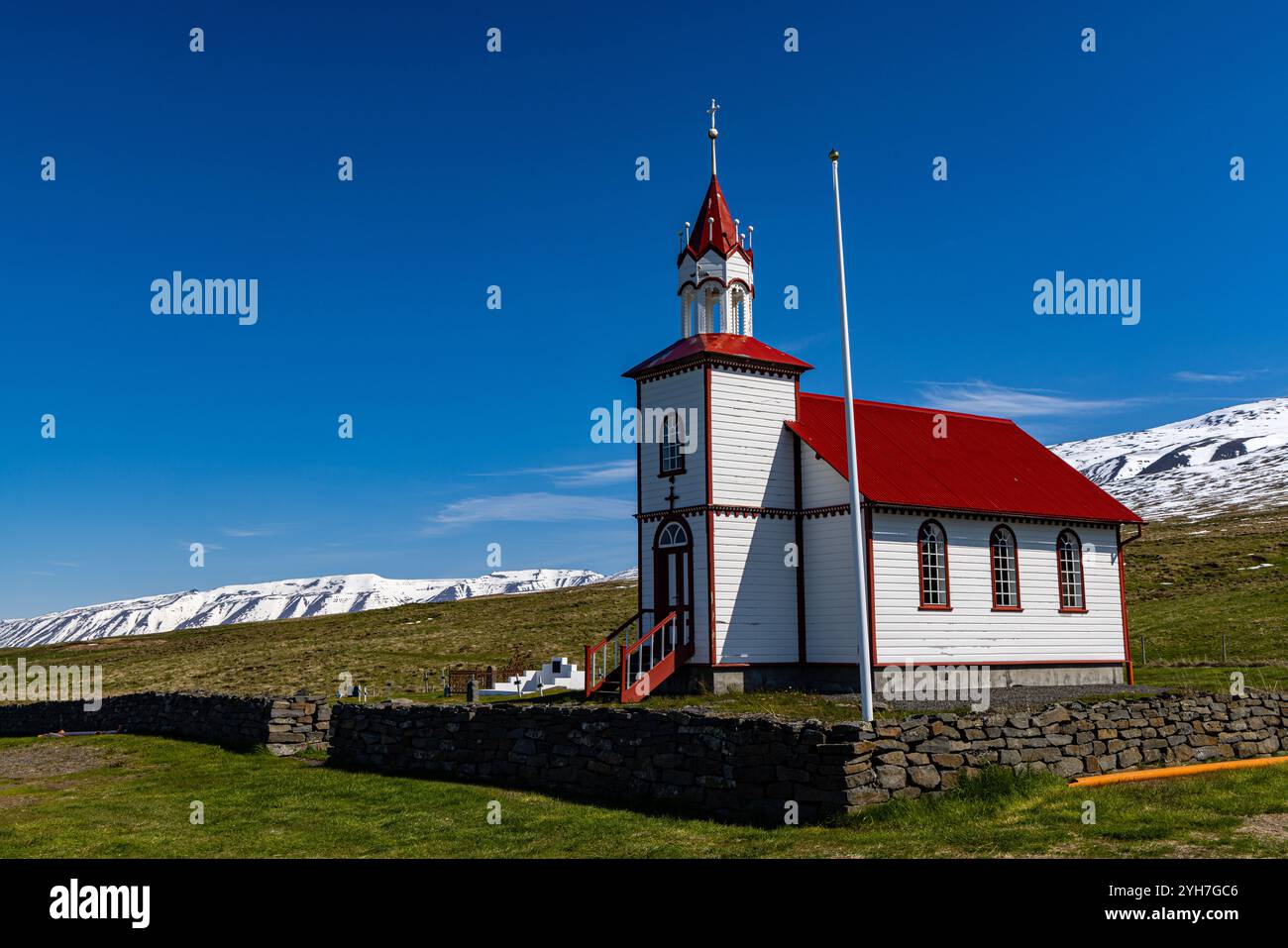 Kirche in Skagafjörður Stockfoto